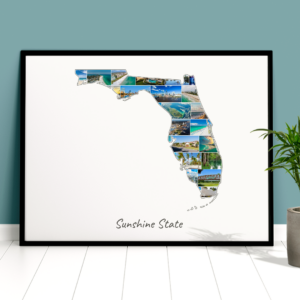 Customized Florida Photo Map Collage with Caption Sunshine State in a frame